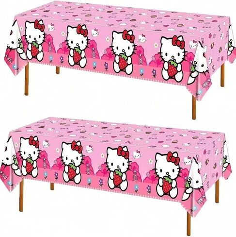 2 Pc Hello Cat Birthday Party Decorations - Disposable Plastic Tablecloth Disposable Table Cover | Birthday Party Supplies Decorations (Pink) in Kuwait