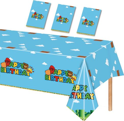 Nyhpar 3PCS Video Game Tablecloth, Super Theme Plastic Tablecover Disposable Table Covers for Game Theme Birthday Party Decorations Supplies, 86.6 x 51.2in in Kuwait