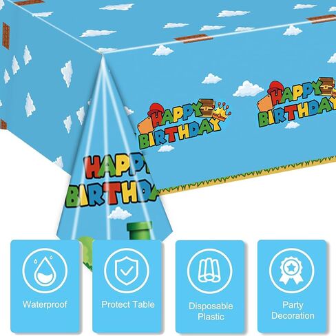 Nyhpar 3PCS Video Game Tablecloth, Super Theme Plastic Tablecover Disposable Table Covers for Game Theme Birthday Party Decorations Supplies, 86.6 x 51.2in in Kuwait