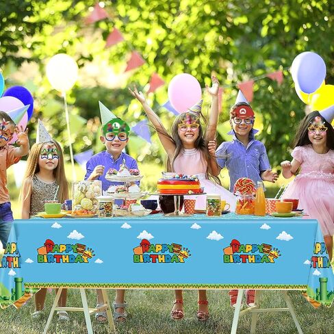 Nyhpar 3PCS Video Game Tablecloth, Super Theme Plastic Tablecover Disposable Table Covers for Game Theme Birthday Party Decorations Supplies, 86.6 x 51.2in in Kuwait