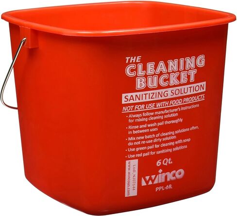 Winco Cleaning Bucket, 6-Quart, Red Sanitizing Solution in Kuwait