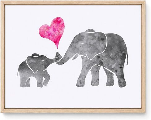 ZLKAPT Watercolor Grey Baby Elephant with Mom Art Print Painting Wall Art Pink Love Heart Cute Picture Kids Room Decor Nursery 8x10 Inches No Frame in Kuwait