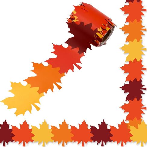 Whaline 32.8 Ft Fall Bulletin Board Border Maple Leaves Shape Decorative Trim Yellow Orange Brown Leaf Die-Cut Border Trim for Autumn Thanksgiving Classroom Office Decor in Kuwait