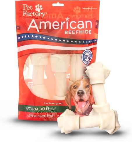 Pet Factory American Beefhide 6-7" Knotted Bones Dog Chew Treats - Natural Flavor, 10 Count/1 Pack in Kuwait