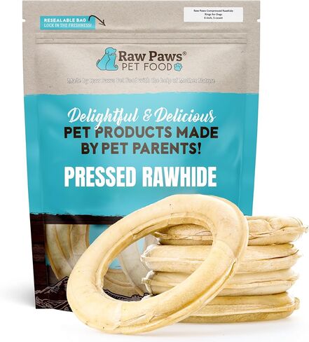 Raw Paws 6-inch Compressed Rawhide Rings for Dogs, 5-Count - Donut Chews in Kuwait