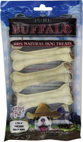 Loving Pets Pure Buffalo 4-Inch Pressed Bully Bone Dog Treat, 5-Pack in Kuwait