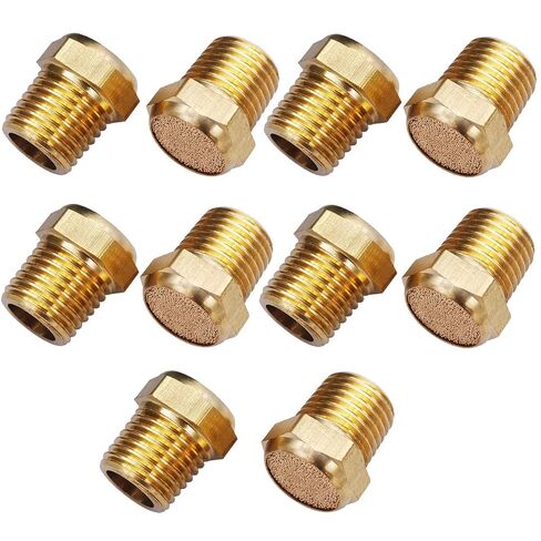 mxuteuk 10pcs Brass Pneumatic Muffler Filter Noise Silencer, Hex Sintered Silencer Air Line Fitting Flat 1/8" NPT XYQ-P-(1-8) in Kuwait
