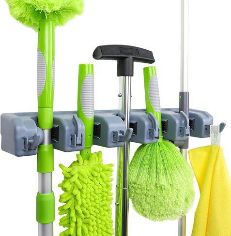 Amazon Basics Broom Holder Wall Mount and Garden Tool Organizer, 6 Hook, Gray, 2.44 x 15.94 x 3.34-inch in Kuwait