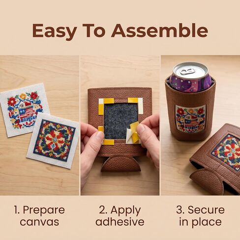 4PCS Self Finishing PU Leather Can Cozy for Needlepoint 2.36 x 2.36 Inch Canvas DIY Craft Accessory in Kuwait