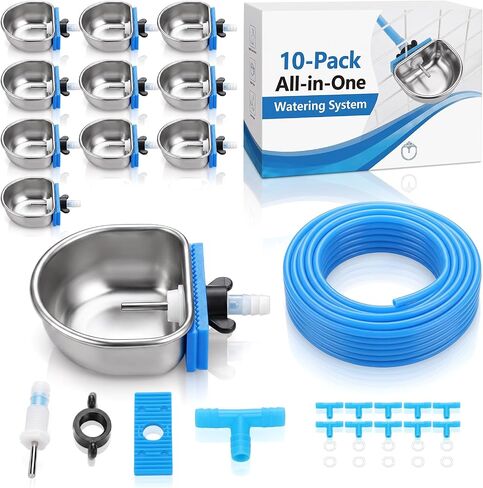 Potchen 10 Pack Rabbit Waterer Bowl, Stainless Steel Auto Chew Proof Cage in Kuwait
