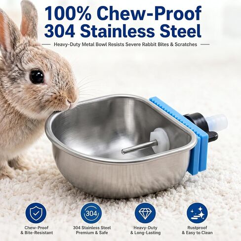 Potchen 10 Pack Rabbit Waterer Bowl, Stainless Steel Auto Chew Proof Cage in Kuwait