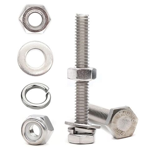 binifiMux 1/4-20 x 5-1/2" Hex Bolts Washers Nuts Set, 30 Pieces, 304 Stainless Steel, Plain Finish, 1/4"-20 Hex Nuts, 1/4"-20 Nylon Inserted Nuts, 1/4" Spring Washer, 1/4" Flat Washers in Kuwait