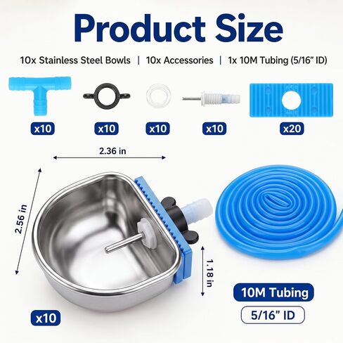 Potchen 10 Pack Rabbit Waterer Bowl, Stainless Steel Auto Chew Proof Cage in Kuwait
