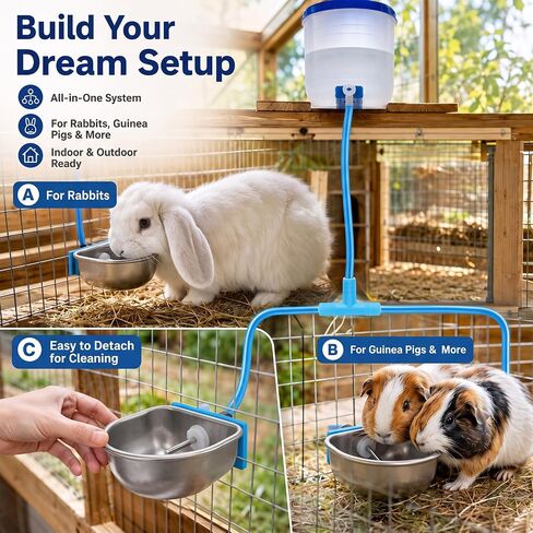 Potchen 10 Pack Rabbit Waterer Bowl, Stainless Steel Auto Chew Proof Cage in Kuwait