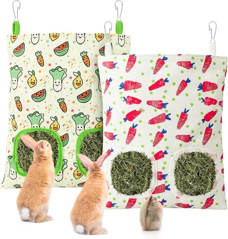 UPINS 2 Pack Guinea Pig Hay Feeder Bag,Bunny Rabbit Cage Bag Hanging Holder in Kuwait