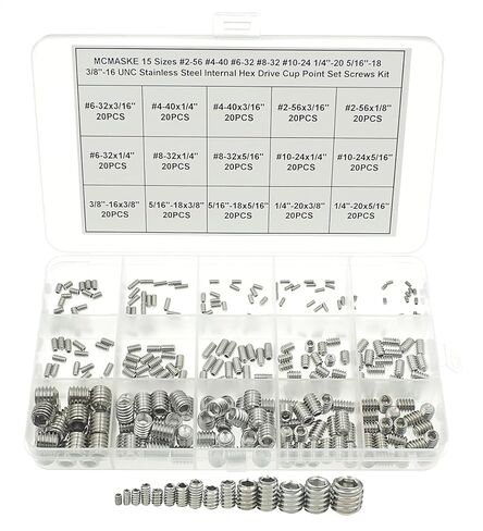 300PCS #2-56 to 3/8"-16 UNC 304 Stainless Steel SAE Internal Hex Drive Cup Point Set Screws Assortment Kit in Kuwait