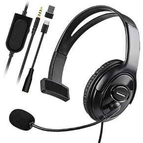 Joso Wired One Ear Headset for PS4, 3.5mm Single Ear Headphone Headset for PS5, Nintendo Switch, PC, iPad, Mac, Tablet and Phone with 3.5mm Jack, Office Business, Coach Headset, Gaming, Remote Work in Kuwait