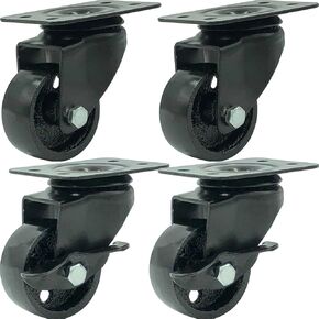FactorDuty 4 All Black Metal Swivel Plate Caster Wheels w/Brake Lock Heavy Duty High-gauge Steel (3.5" Combo) in Saudi Arabia