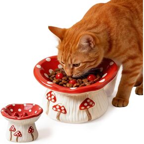 Cute Ceramic Elevated Cat Slow Feeder Bowl, Mushroom Design Non-Slip Slow Feeder Cat Bowl for Cats & Small Dogs in Kuwait