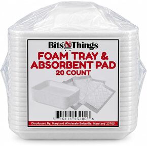 Bits N Things White Foam Trays with Absorbent Pads, Disposable Standard Supermarket Meat Poultry Frozen Food Trays - Pack of 20 in Kuwait