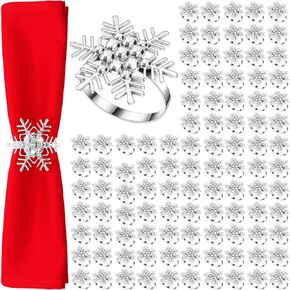 Mimorou Set of 24 Christmas Snowflake Napkin Rings Bulk Silver Rhinestone Cloth Napkin Holders Xmas Metal Serviette Buckle Holders for Holiday Party Dinning Room Table Setting Decor in Kuwait