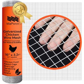 MAPORCH Hardware Cloth - Galvanized Wire Mesh Roll (16IN x 15FT, 1/4 Inch Mesh, 18 Gauge) for Vent, Rabbit Wire, Cabinets. Wire Cutting Scissor Included in Saudi Arabia