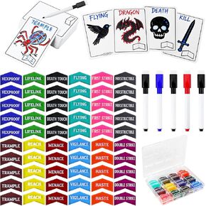 SIXPOINTS 117 Pieces Reusable Dry Erase MTG Tokens with Multi-Color Markers, Double Sided MTG Proxy Cards & Keyword Counters Set Compatible with Magic The Gathering, TCG, Card Games Accessories in Kuwait