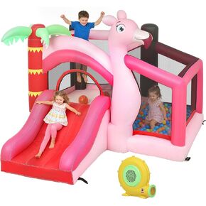 Qaba Inflatable Bounce House for Kids 4-in-1 Jumping Bouncy Castle Pink in Kuwait