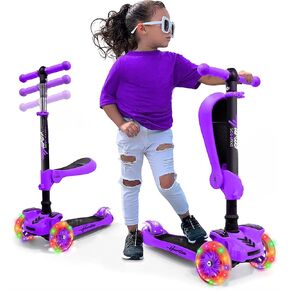 Hurtle 3-Wheeled Scooter for Kids - Wheel LED Lights, Adjustable Lean-to-Steer Handlebar, and Foldable Seat - Sit or Stand Ride with Brake for Boys and Girls Ages 1-14 Years Old in Saudi Arabia