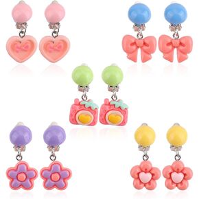 5 Pairs Colorful Clip-On Earrings Set for Girls, Cute Flower Bow Heart & Small Camera Ear Clips No-Pierced Earrings Princess-Style Jewelry for Toddler Girls Gift Daily Wear & Party (5 Styles) in Kuwait