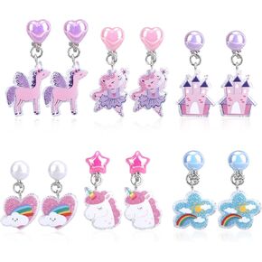 6 Pairs Clip on Drop Dangle Earrings Set for Girls Toddler Kids Child in Kuwait