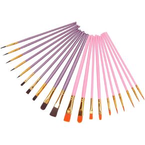 20 Pcs Paint Brush Set Nylon Paint Brushes, for Oil, Watercolor, Gouache, Face Painting, Draw Artists and Beginners, Pink and Purple in Kuwait