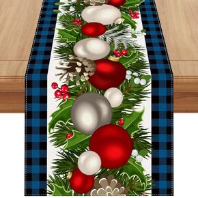 Linen Red and Black Buffalo Check Plaid Christmas Table Runner 72 Inches Long Seasonal Winter Christmas Xmas Holiday Farmhouse Style Table Decoration in Saudi Arabia