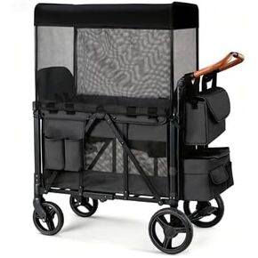 Wagon Stroller for 2 Kids, High Seat & 5 Point Harness, Foldable All-Terrain Wagon for Toddler with Canopy in Saudi Arabia