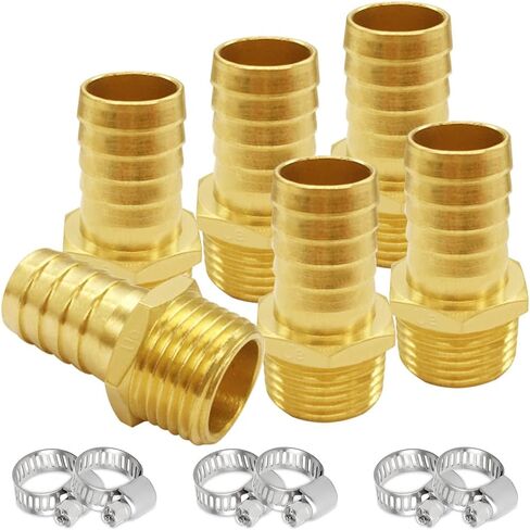 Uenede 6PCS Brass Hose Barb Fittings 1/2" NPT Male to 5/8" Barb Adapter Connector Include 6 Stainless Steel Clamps for Water/Oil/Gas in Kuwait