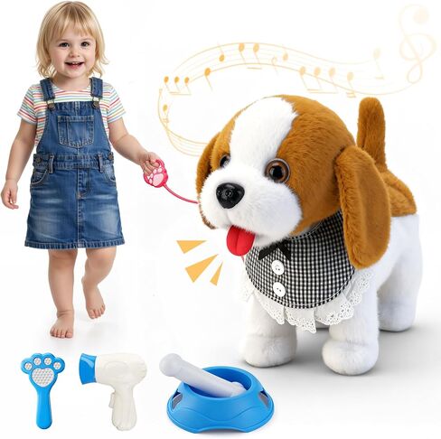 Plush Walking Dog Toy with Leash, Barking Puppy with Wagging, Nodding, Musical Dog with 8 Songs & 3 Volume Levels, Pretend Care Set, Gifts for 1 2-3-5 Year Old Girl Boy in Kuwait