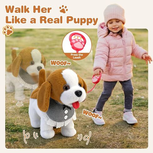 Plush Walking Dog Toy with Leash, Barking Puppy with Wagging, Nodding, Musical Dog with 8 Songs & 3 Volume Levels, Pretend Care Set, Gifts for 1 2-3-5 Year Old Girl Boy in Kuwait