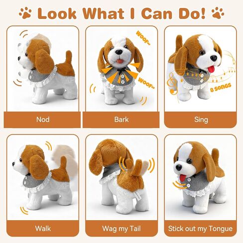 Plush Walking Dog Toy with Leash, Barking Puppy with Wagging, Nodding, Musical Dog with 8 Songs & 3 Volume Levels, Pretend Care Set, Gifts for 1 2-3-5 Year Old Girl Boy in Kuwait