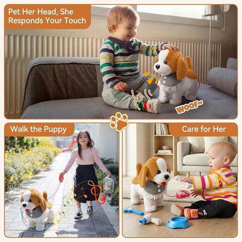 Plush Walking Dog Toy with Leash, Barking Puppy with Wagging, Nodding, Musical Dog with 8 Songs & 3 Volume Levels, Pretend Care Set, Gifts for 1 2-3-5 Year Old Girl Boy in Kuwait
