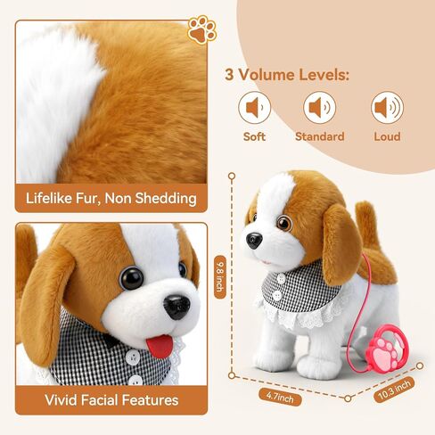Plush Walking Dog Toy with Leash, Barking Puppy with Wagging, Nodding, Musical Dog with 8 Songs & 3 Volume Levels, Pretend Care Set, Gifts for 1 2-3-5 Year Old Girl Boy in Kuwait