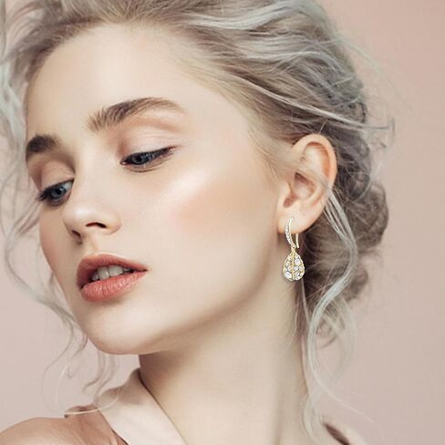 Sterling Silver Dangle Earrings for Women, Handmade 14K Gold Diamond Dangle Earrings, Jewelry Gifts for Women (Silver) in Kuwait