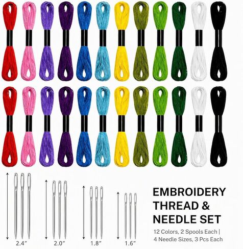 Yikorqu 53 Pcs Sashiko Thread Kit with 12 Embroidery Pattern Templates, Sashiko Needles, 24-Color Sewing Threads, 2 Thimbles, Scissors, Needle Threader, 4 Needle Sizes for Beginners in Kuwait