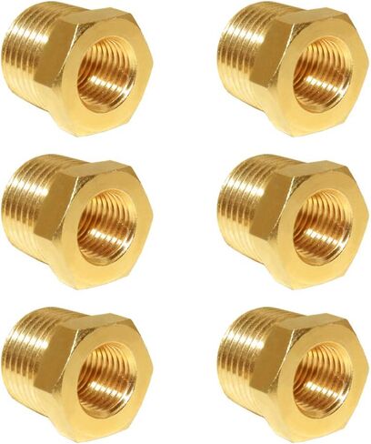 Hooshing 6PCS 1/2" NPT Male x 1/4" NPT Female Brass Reducer Hex Bushing Pipe Fitting Hose Tube Adapter in Kuwait