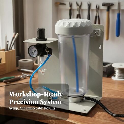 Jewelry Benchtop Etching Device with Stable Metal Frame Transparent 1000 Ml Media Barrel Air Pressure Regulator for Smooth Matte Textures on Small Accessories Suitable for Jewelry Repair Shops in Kuwait