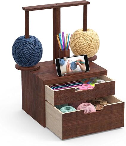 GloTika Wooden Yarn Holder with Double Drawer and 2 Magnetic Spindles in Kuwait