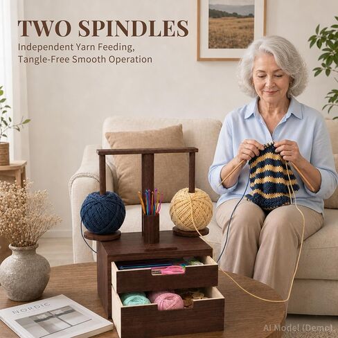 GloTika Wooden Yarn Holder with Double Drawer and 2 Magnetic Spindles in Kuwait
