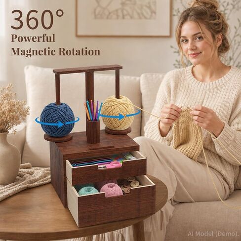 GloTika Wooden Yarn Holder with Double Drawer and 2 Magnetic Spindles in Kuwait