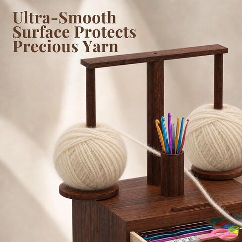 GloTika Wooden Yarn Holder with Double Drawer and 2 Magnetic Spindles in Kuwait