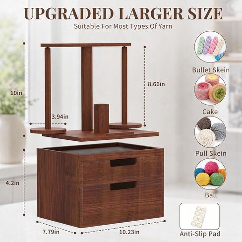 GloTika Wooden Yarn Holder with Double Drawer and 2 Magnetic Spindles in Kuwait