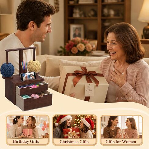 GloTika Wooden Yarn Holder with Double Drawer and 2 Magnetic Spindles in Kuwait